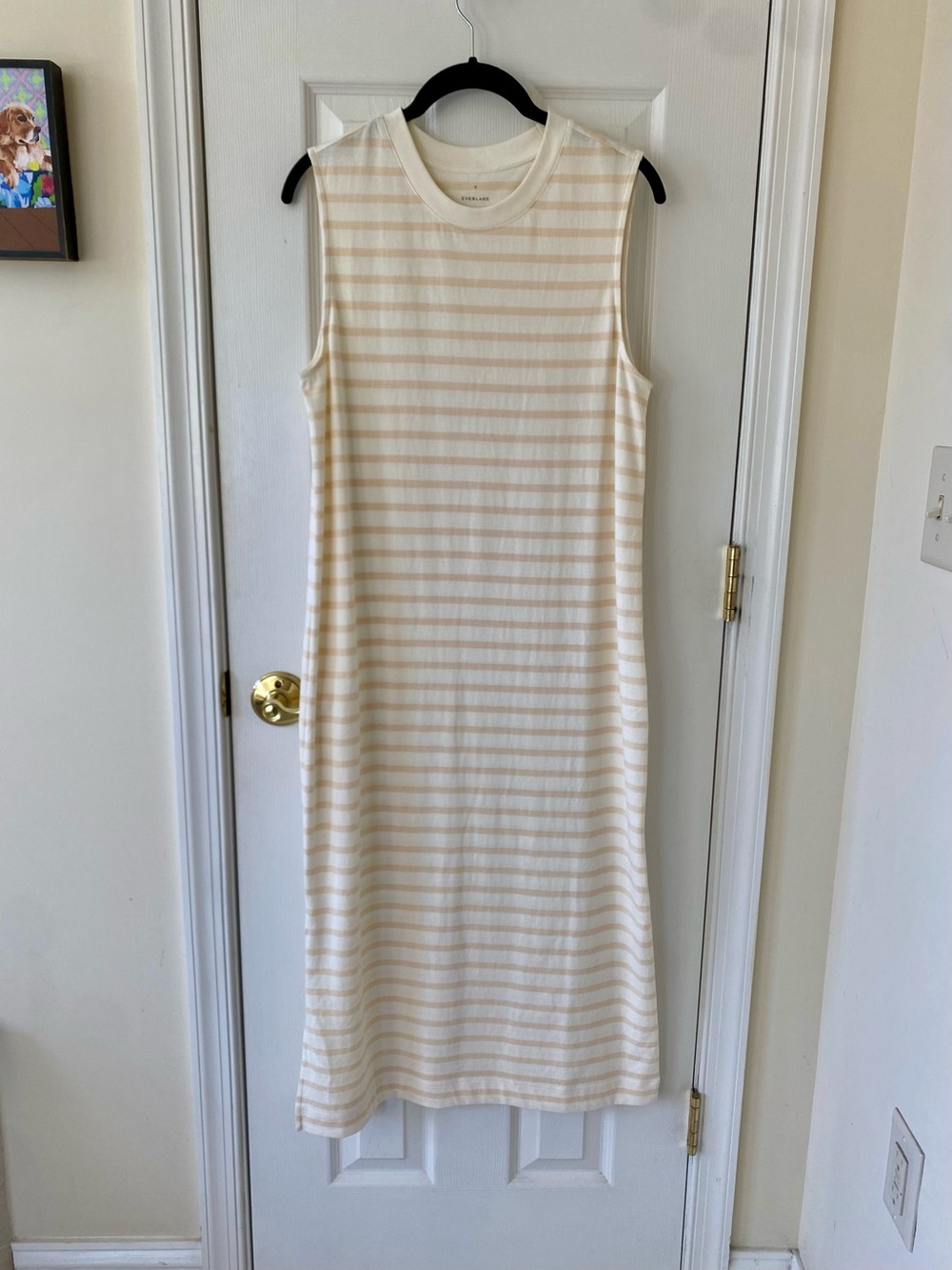 Everlane Cream and Beige Striped Sleeveless Midi Dress
